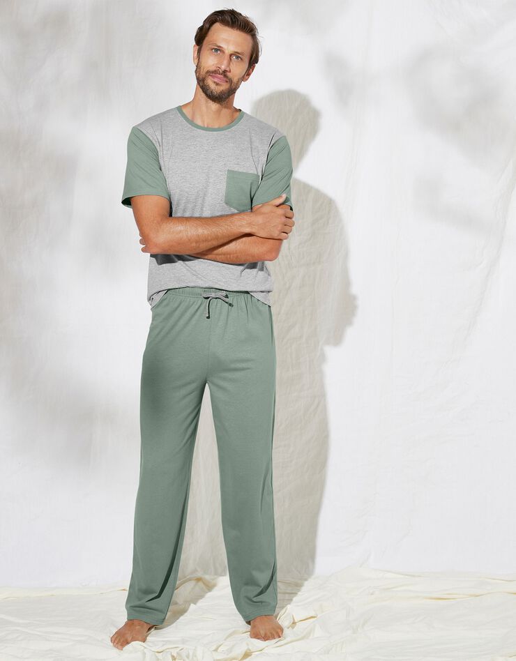 Tee-shirt pyjama bicolore manches courtes (gris / vert) Tee-shirt pyjama bicolore manches courtes (gris / vert)
