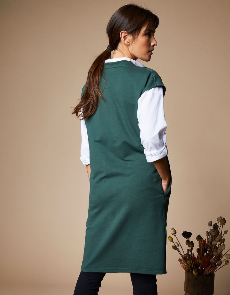 Robe molleton léger col V sans manches (vert foncé) Robe molleton léger col V sans manches (vert foncé)