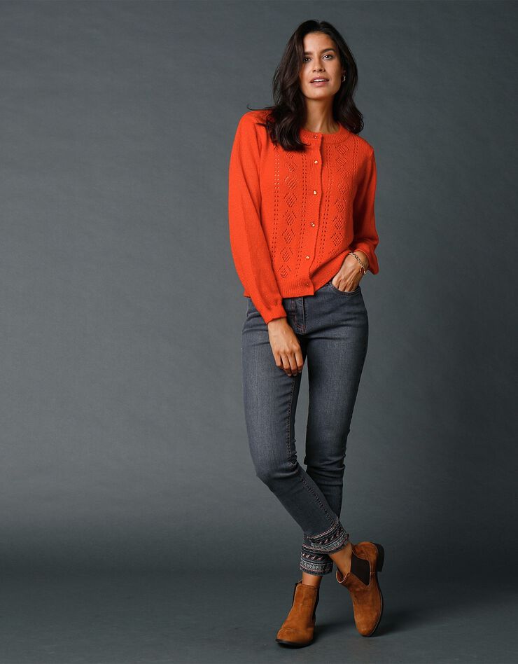 Cardigan boutonné ajouré (orange) Cardigan boutonné ajouré (orange)