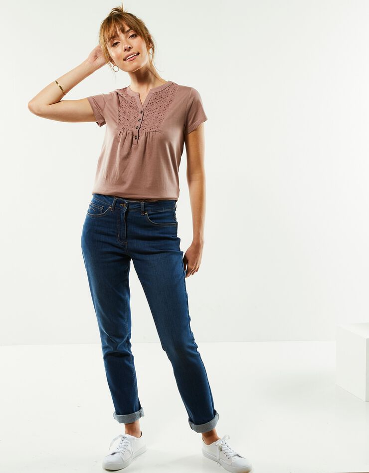 Tee-shirt boutonné broderie anglaise (taupe) Tee-shirt boutonné broderie anglaise (taupe)