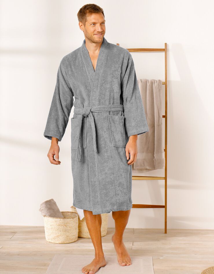 Peignoir mixte adulte col kimono éponge bouclette (gris) Peignoir mixte adulte col kimono éponge bouclette (gris)