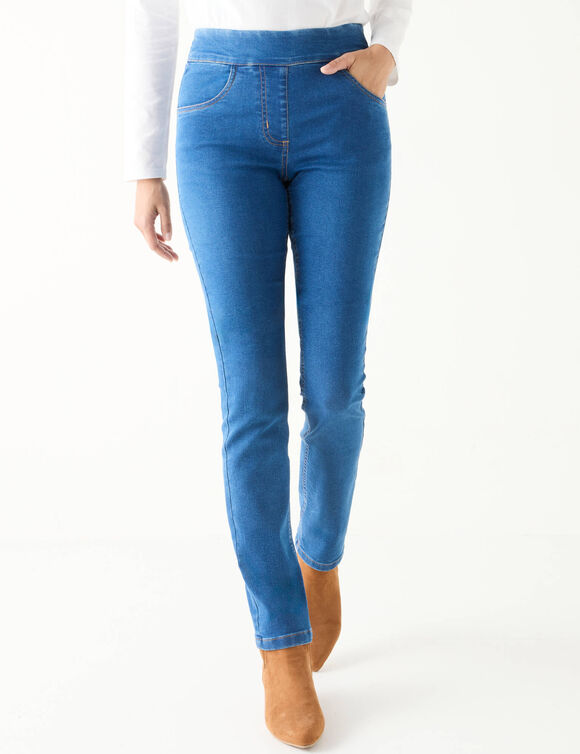 Jegging droit ultra stretch, maille effet jean (stone)