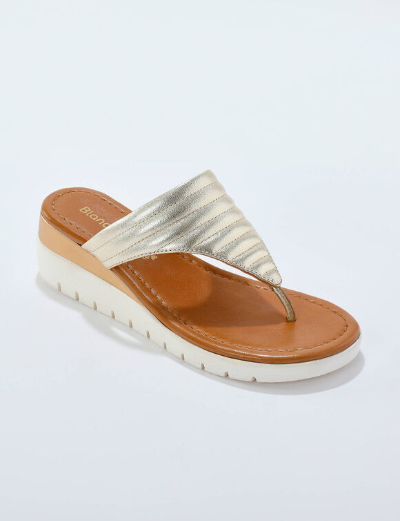 Mules entre-doigt compensées cuir matelassé (doré)