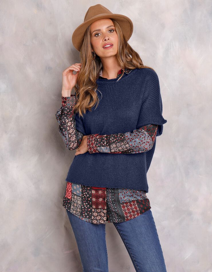 Pull poncho manches coudes (marine) Pull poncho manches coudes (marine)