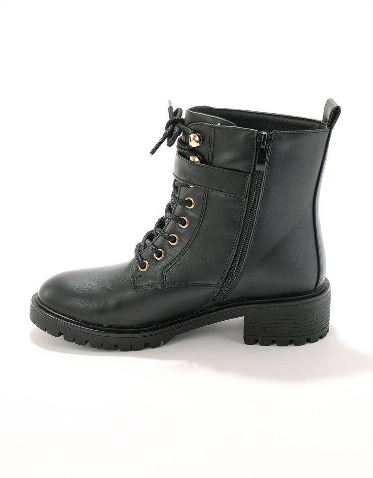 Bottines motardes à lacets et semelle crantée (noir)