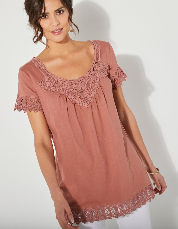 Tee-shirt macramé fantaisie (rose thé) Tee-shirt macramé fantaisie (rose thé)