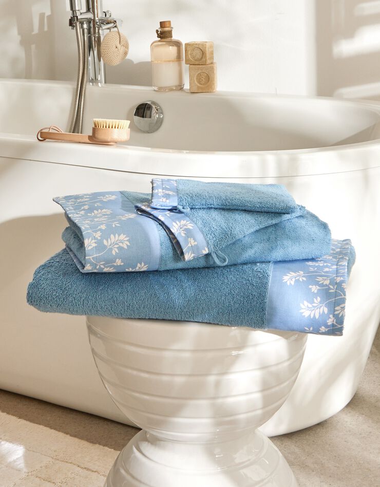 Éponge coton bouclette 420 g/m2 liteau motif floral (bleu jean) Éponge coton bouclette 420 g/m2 liteau motif floral (bleu jean)