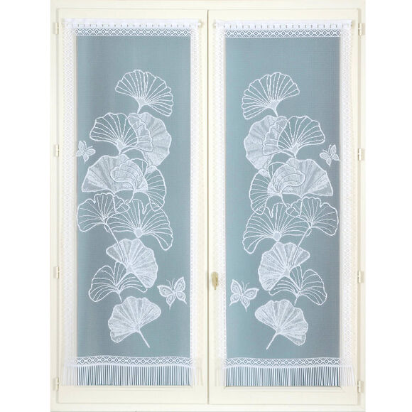 Vitrage droit maille dentelle motif gingko - la paire (blanc)