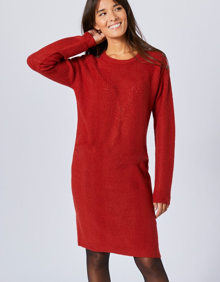 Robe-pull torsadée épaules boutonnées (brique) Robe-pull torsadée épaules boutonnées (brique)