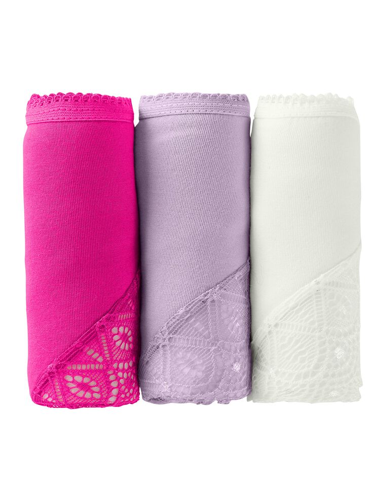 Shorty uni coton stretch et dentelle - lot de 3 (fuchsia + lavande + ivoire) Shorty uni coton stretch et dentelle - lot de 3 (fuchsia + lavande + ivoire)