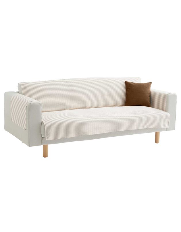 Protège-salon rayé coton polyester effet lin (beige)