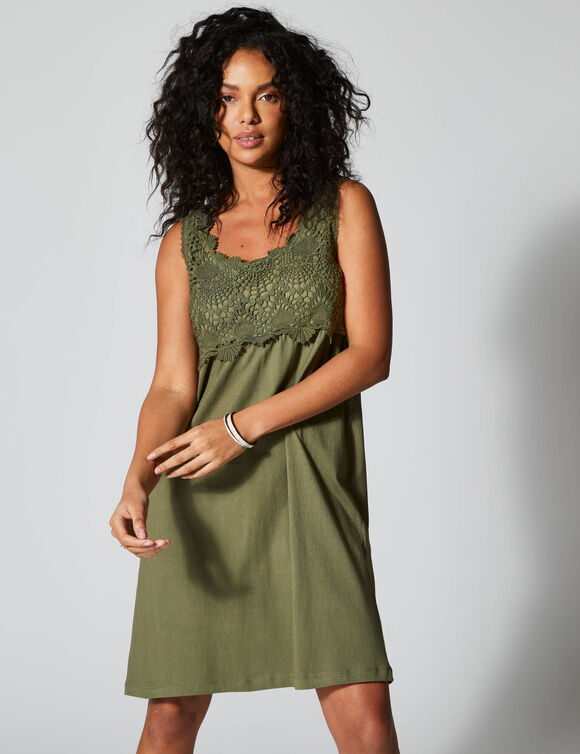 Robe plastron macramé (kaki)