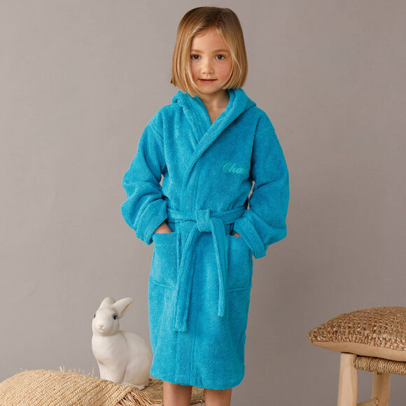 Peignoir enfant &agrave; capuche personnalis&eacute; - &eacute;ponge bouclette 340 g/m&sup2; (turquoise)