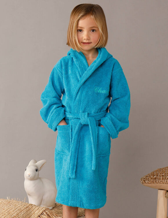 Peignoir enfant &agrave; capuche personnalis&eacute; - &eacute;ponge bouclette 340 g/m&sup2; (turquoise)