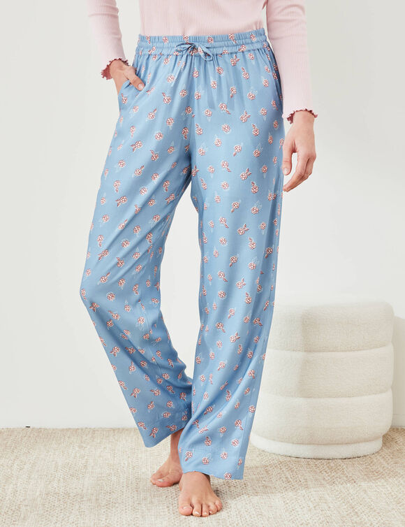 Pantalon de pyjama imprimé fleuri (bleu / rose)