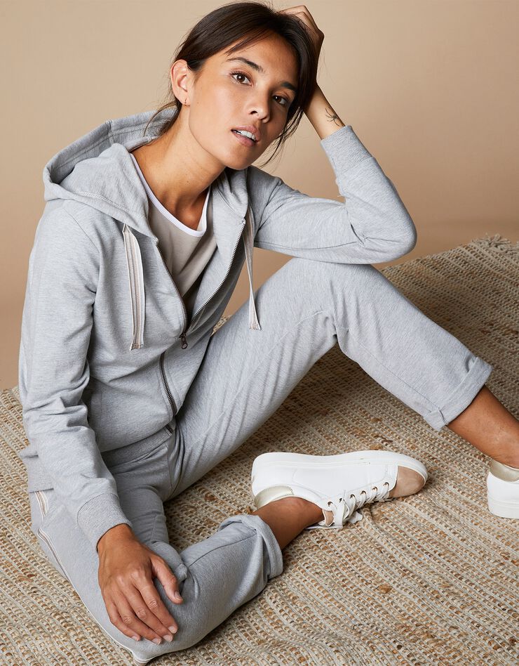 Gilet sweat zippé à capuche molleton léger (gris chiné) Gilet sweat zippé à capuche molleton léger (gris chiné)