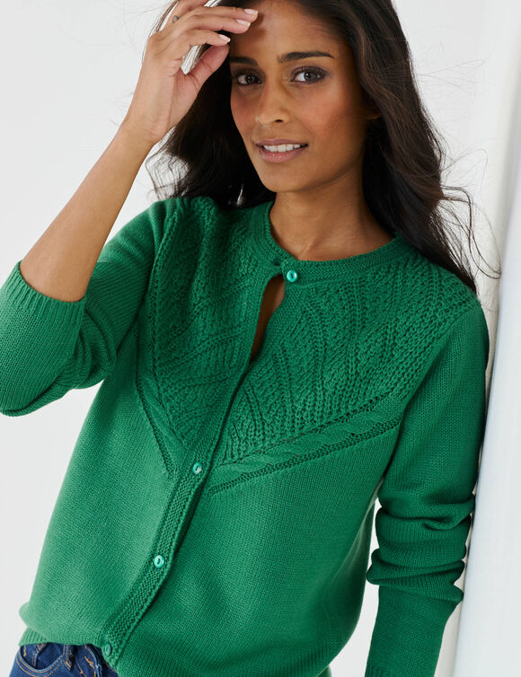Gilet boutonn&eacute;, maille fantaisie  (vert)