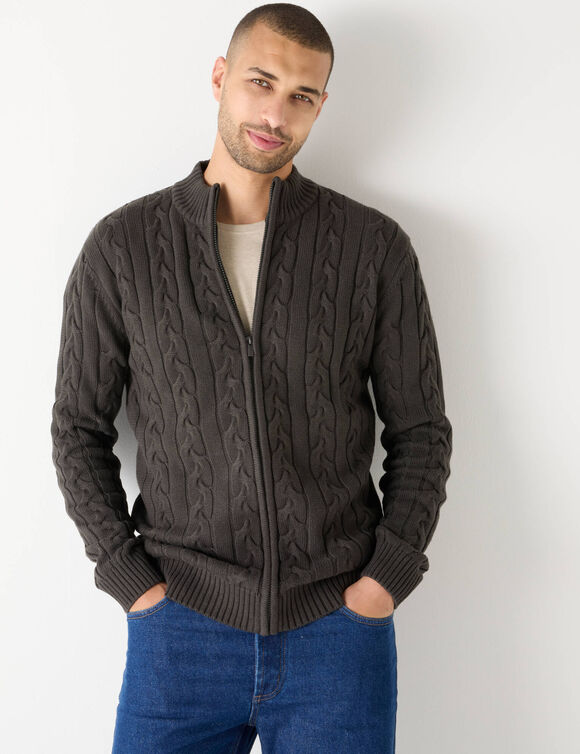 Gilet col montant zipp&eacute; torsad&eacute; (anthracite)