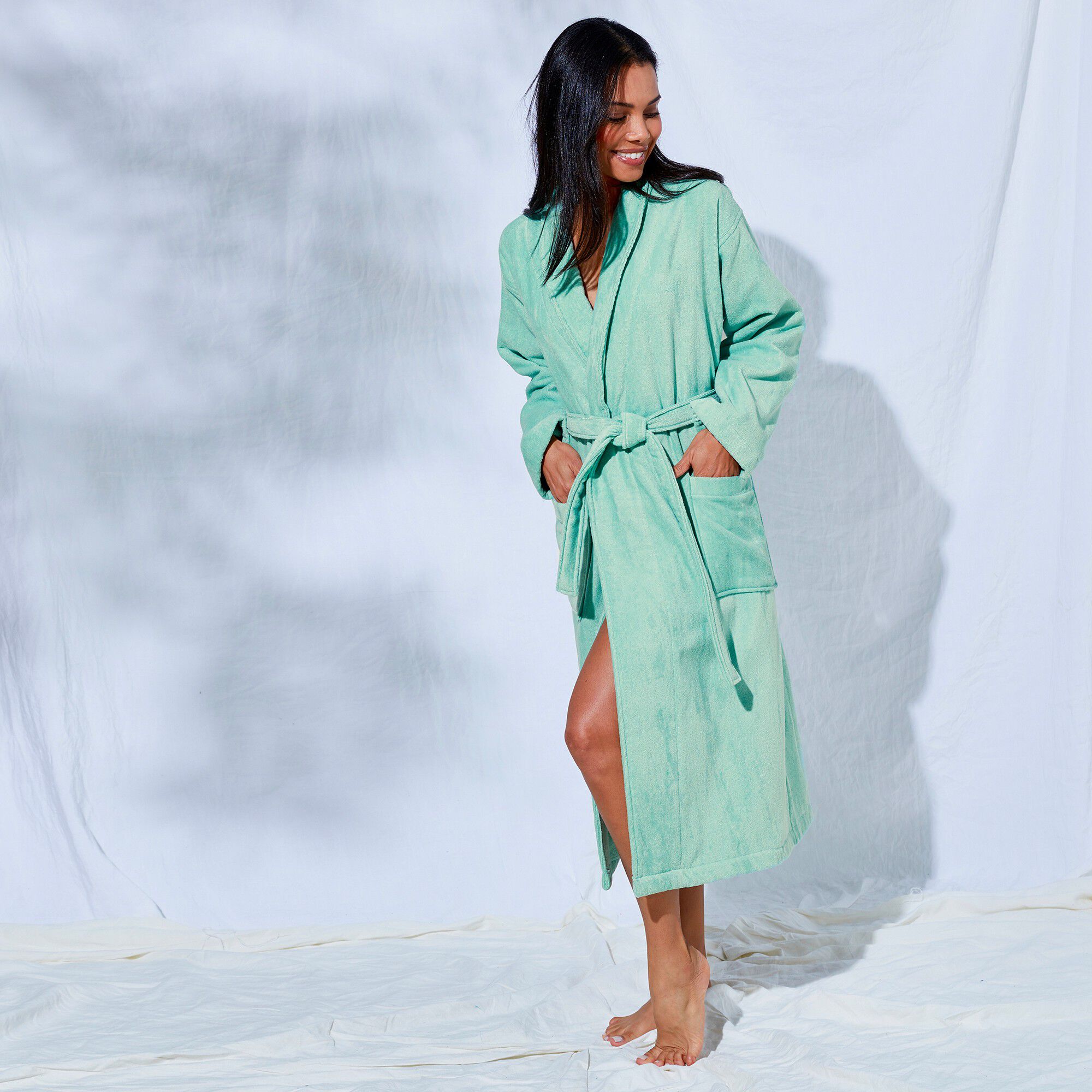 Peignoir mixte adulte ponge velours col ch le amande Blancheporte