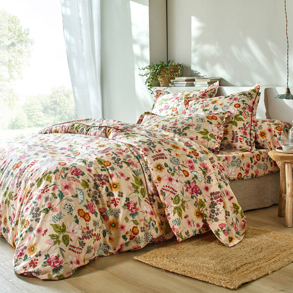 Linge de lit Kelly en coton imprimé floral (beige)