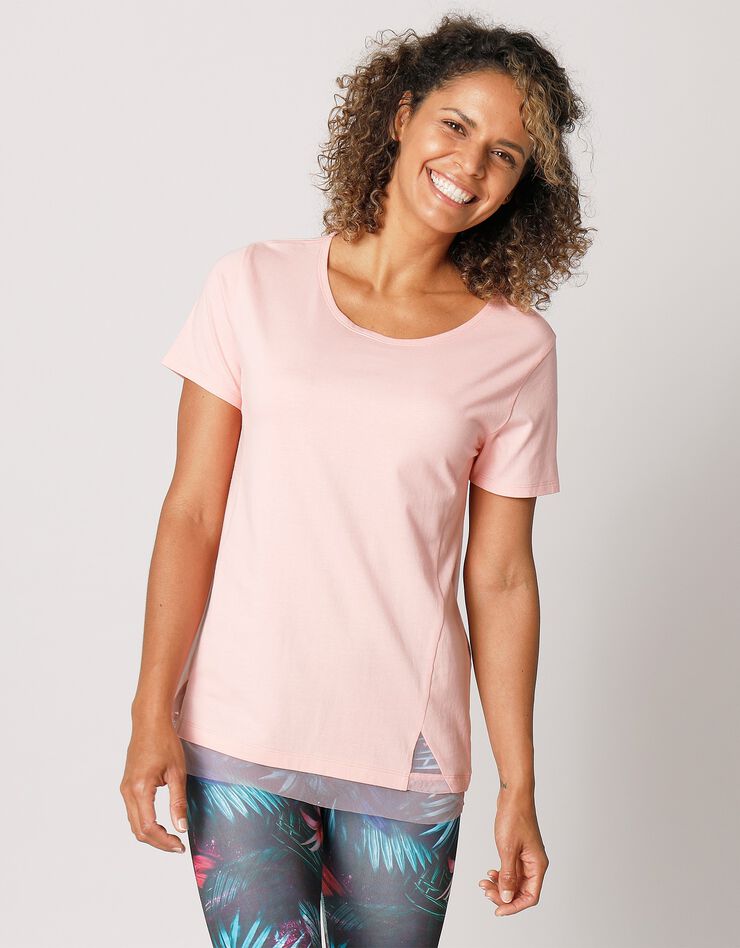 Tee-shirt manches courtes détail résille (rose) Tee-shirt manches courtes détail résille (rose)