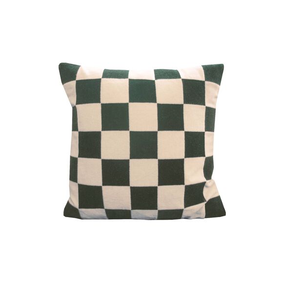 Coussin motif damier  (écru / vert)