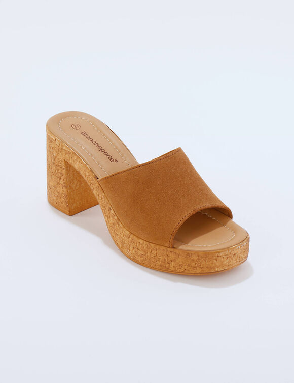 Mules cuir &agrave; talon (caramel)