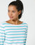 T-shirt marinière manches longues, coton biologique(**) (blanc / turquoise)