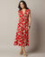 Robe longue sans manches, crépon imprimé (rouge)