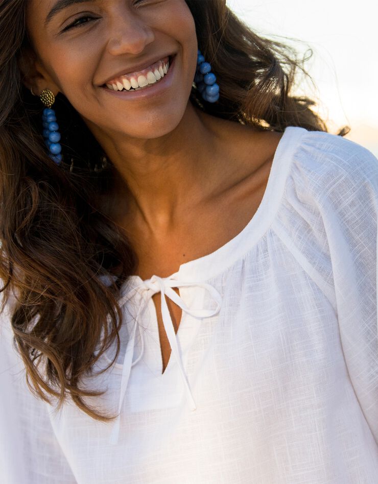 Blouse ample manches 7/8ème blousantes unie (blanc) Blouse ample manches 7/8ème blousantes unie (blanc)