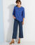 Blouse unie manches 3/4, broderie anglaise (bleu dur)