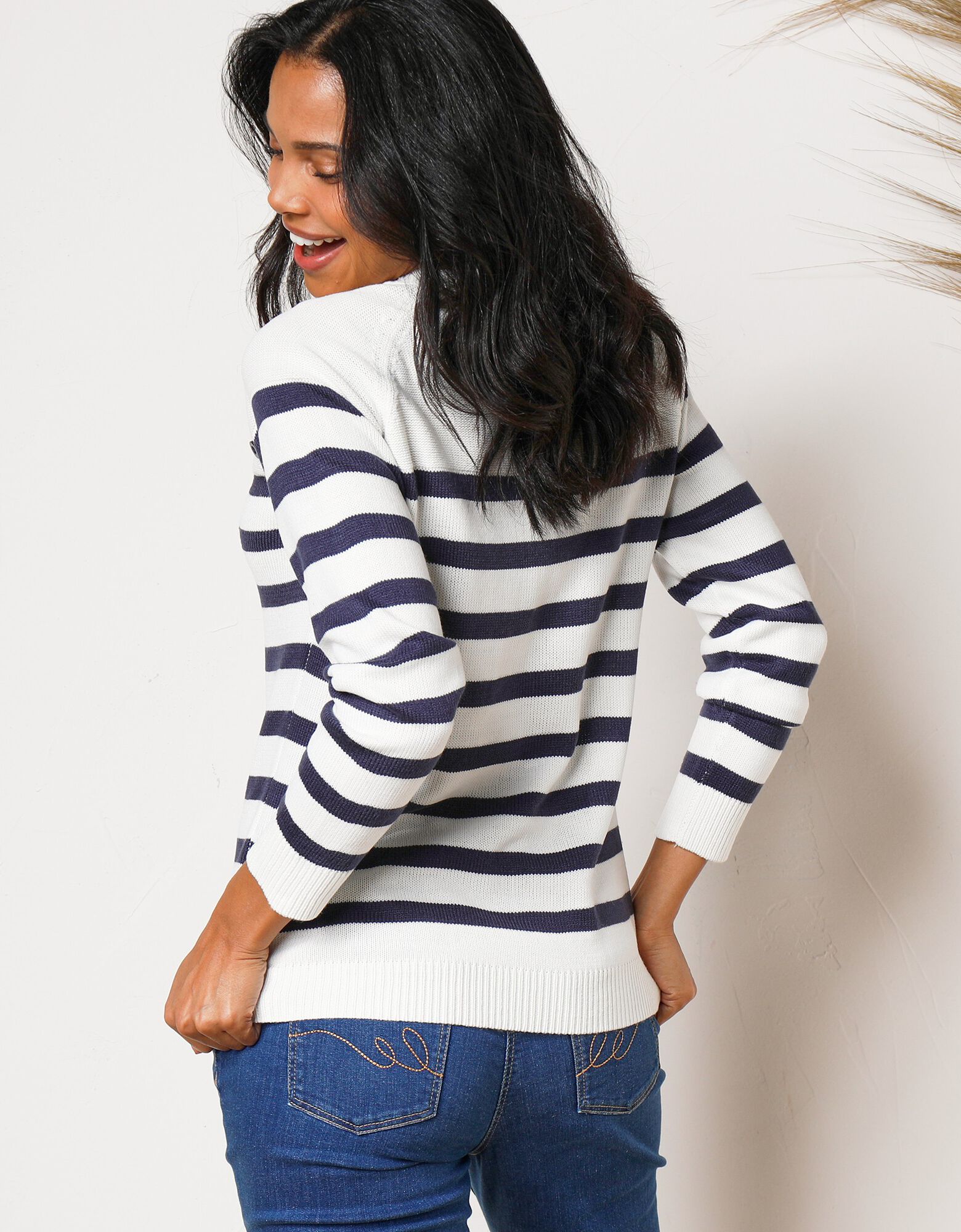 Pull Aerie Rayé Bleu Et Blanc - Manches Longues - Col Rond - Taille S