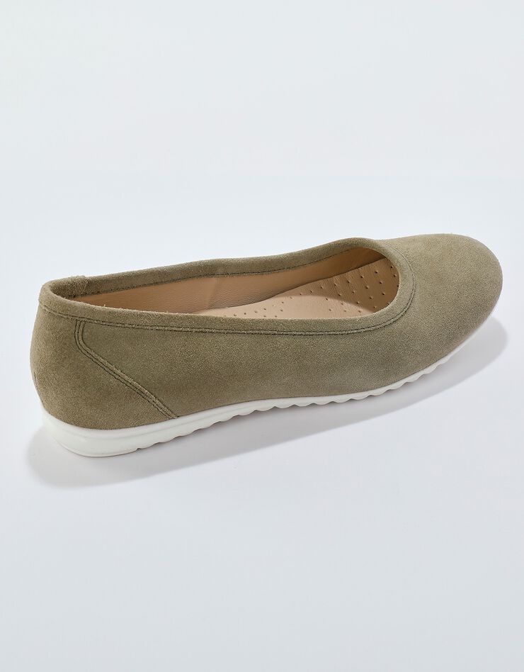 Ballerines croûte de cuir, semelle crantée (vert)