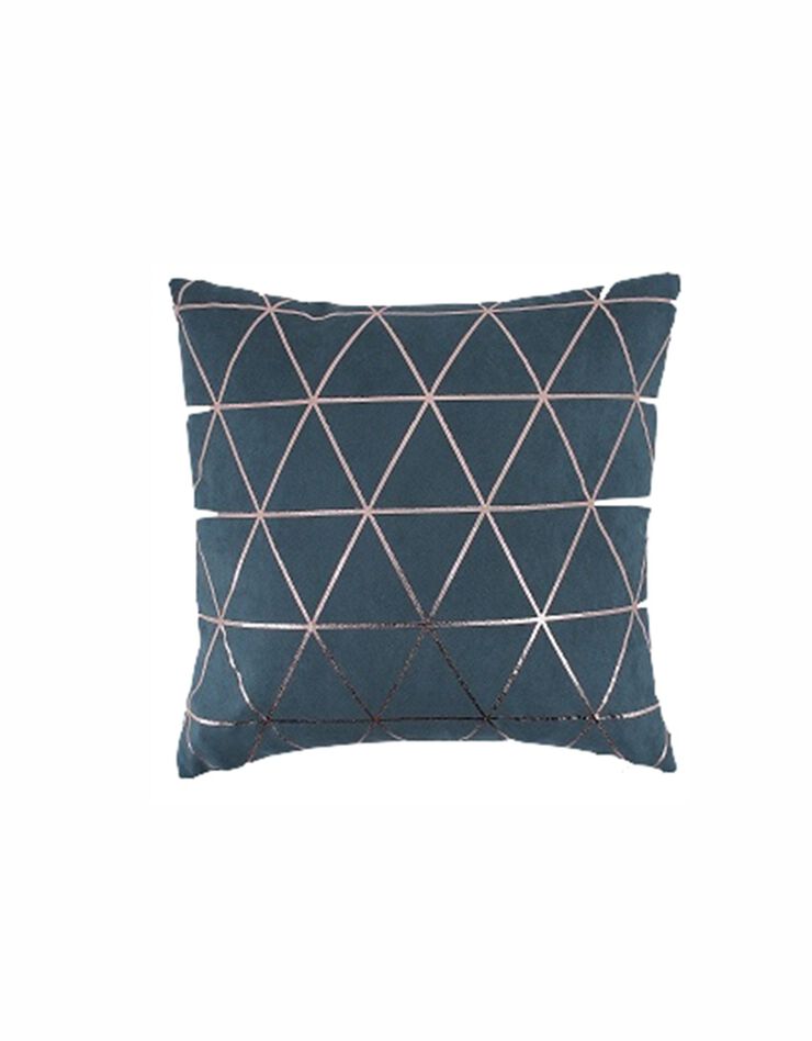 Coussin imprimé graphique métallisé - coton (marine)