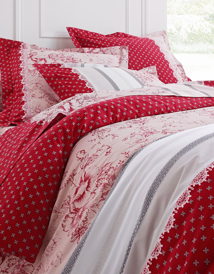 Linge de lit Gabrielle en flanelle imprimé fleurs et dentelle (rouge)