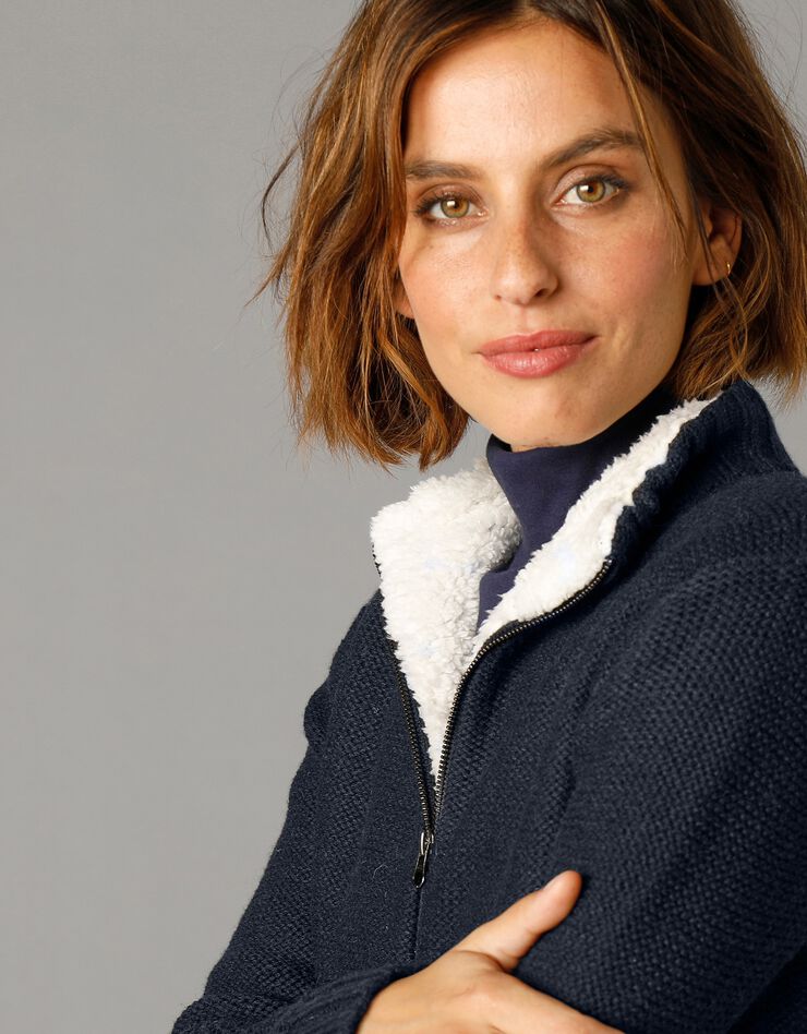 Gilet zippé 30% laine fourré "maille peluche" (marine) Gilet zippé 30% laine fourré "maille peluche" (marine)