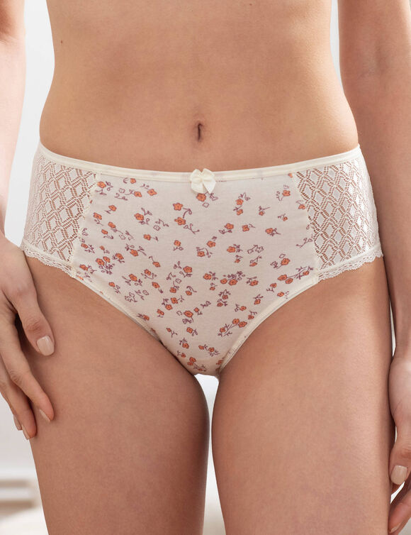 Culotte maxi coton dentelle imprim&eacute; fleurettes Coria - lot de 2 (ivoire)