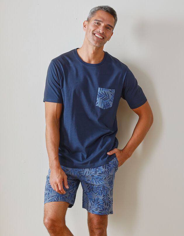 Pyjama short coton fantaisie manches courtes (marine)