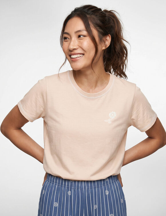 T-shirt pyjama &laquo;&nbsp;charme botanique&nbsp;&raquo; manches courtes (p&ecirc;che)