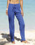 Pantalon droit uni, crépon fluide (bleu)