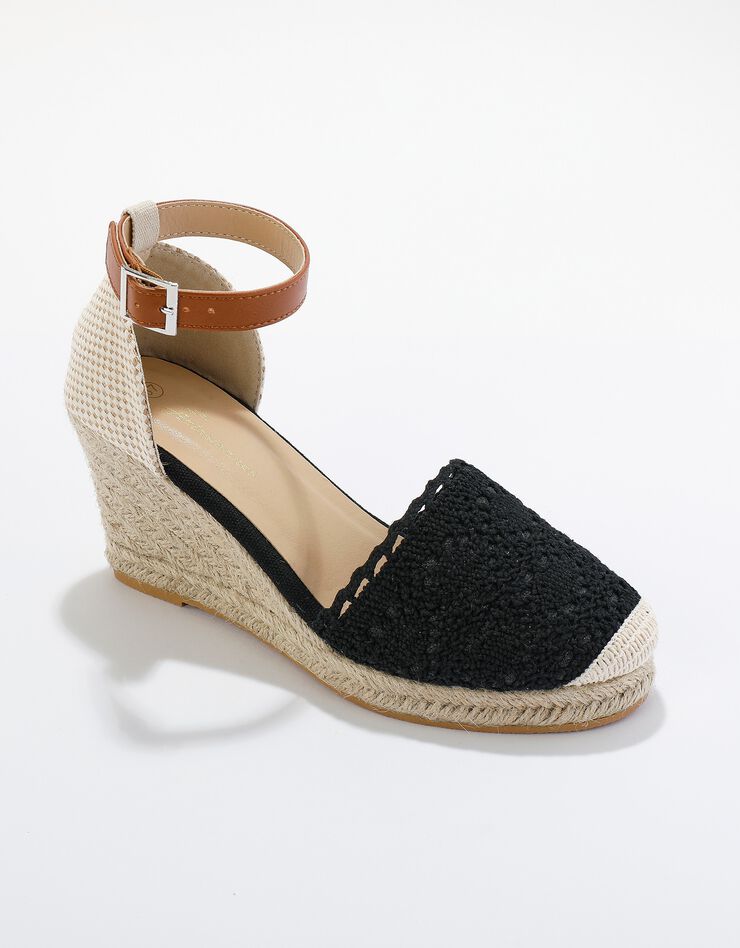 Sandales compensées macramé semelle corde (noir)