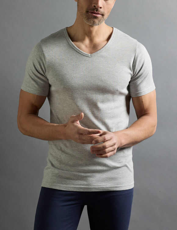 T-shirt sous-v&ecirc;tement homme col V manches courtes chaleur douce - lot de 2 (gris)