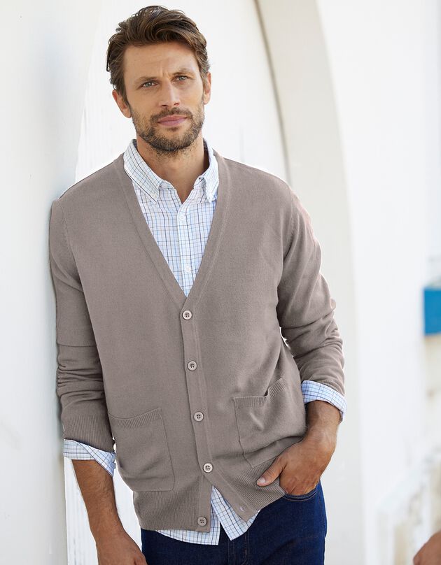 Gilet boutonné manches longues (taupe clair)
