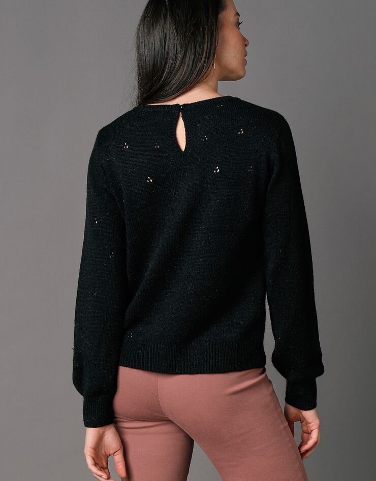 Pull col rond, maille pointelle toucher mohair (noir)