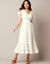 Robe longue crépon, manches volantées, broderie 3D (écru)
