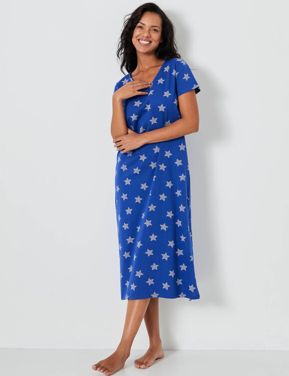 Chemise de nuit longue imprim&eacute;e &eacute;toiles (bleu dur)