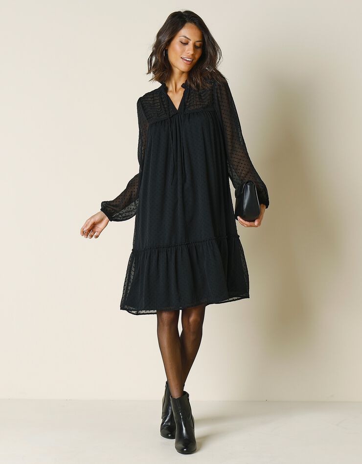 Robe courte volantée en voile plumetis (noir) Robe courte volantée en voile plumetis (noir)