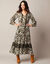 Robe longue imprimée manches 3/4, détails macramé (kaki / écru)