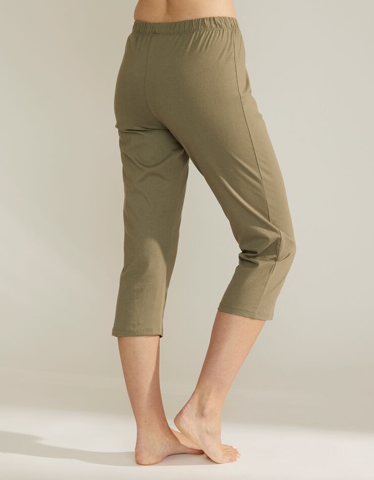 Pantacourt de pyjama imprimé placé fleurs (kaki foncé)