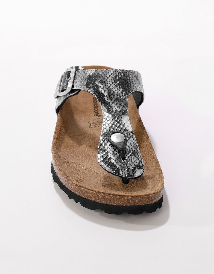 Sandales entredoigts à boucle réglable - effet python (gris)